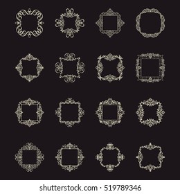 A huge rosette wicker border collection in vector. Yellow vintage text, certificate and page decoration in advertising. Business flourish signs and classic logo. Motifs frames and ornate elements.