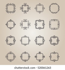 A huge rosette wicker border collection in vector. Yellow vintage text, certificate and page decoration in advertising. Business flourish signs and classic logo. Motifs frames and ornate elements.