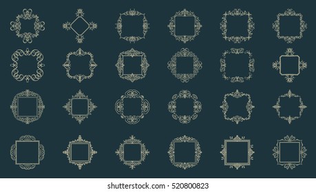 A huge rosette wicker border collection in vector. Yellow vintage text, certificate and page decoration in advertising. Business flourish signs and classic logo. Motifs frames and ornate elements.