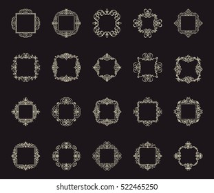 A huge rosette wicker border collection in vector. Yellow vintage text, certificate and page decoration in advertising. Business flourish signs and classic logo. Motifs frames and ornate elements.