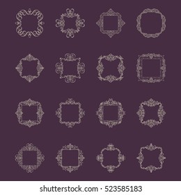A huge rosette wicker border collection in vector. Yellow vintage text, certificate and page decoration in advertising. Business flourish signs and classic logo. Motifs frames and ornate elements.