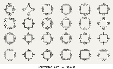 A huge rosette wicker border collection in vector. Yellow vintage text, certificate and page decoration in advertising. Business flourish signs and classic logo. Motifs frames and ornate elements.