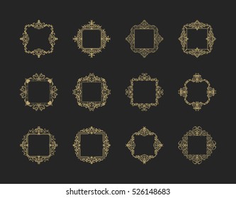 A huge rosette wicker border collection in vector. Yellow vintage text, certificate and page decoration in advertising. Business flourish signs and classic logo. Motifs frames and ornate elements.