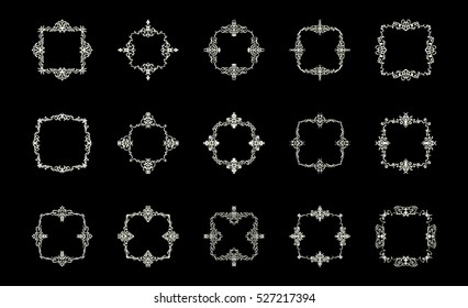 A huge rosette wicker border collection in vector. Yellow vintage text, certificate and page decoration in advertising. Business flourish signs and classic logo. Motifs frames and ornate elements.