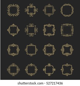 A huge rosette wicker border collection in vector. Yellow vintage text, certificate and page decoration in advertising. Business flourish signs and classic logo. Motifs frames and ornate elements.