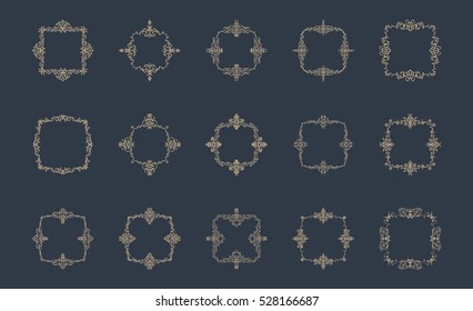 A huge rosette wicker border collection in vector. Yellow vintage text, certificate and page decoration in advertising. Business flourish signs and classic logo. Motifs frames and ornate elements.