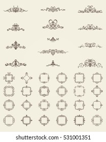 A huge rosette wicker border collection in vector. Yellow vintage text, certificate and page decoration in advertising. Business flourish signs and classic logo. Motifs frames and ornate elements.