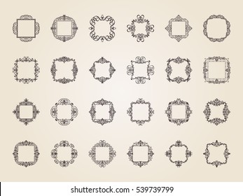 A huge rosette wicker border collection in vector. Yellow vintage text, certificate and page decoration in advertising. Business flourish signs and classic logo. Motifs frames and ornate elements.