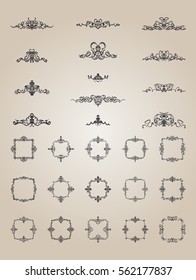 A huge rosette wicker border collection in vector. Yellow vintage text, certificate and page decoration in advertising. Business flourish signs and classic logo. Motifs frames and ornate elements.