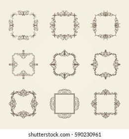 A huge rosette wicker border collection in vector. Vintage yellow symbol for decoration of text, certificate and page. Business flourish signs and classic logo. Motifs frames and ornate elements.