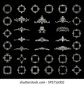 A huge rosette wicker border collection in vector. Black vintage text, certificate and page decoration in advertising. Business flourish signs and classic logo. Motifs frames and ornate elements.