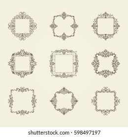 A huge rosette wicker border collection in vector. Vintage yellow symbol for decoration of text, certificate and page. Business flourish signs and classic logo. Motifs frames and ornate elements.