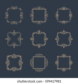 A huge rosette wicker border collection in vector. Vintage symbol for text, certificate and page decor in advertising. Business flourish signs and classic logo. Motifs frames and ornate elements.