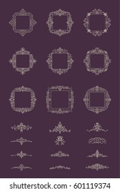 A huge rosette wicker border collection in vector. Yellow vintage text, certificate and page decoration in advertising. Business flourish signs and classic logo. Motifs frames and ornate elements.