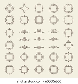 Huge rosette wicker border collection. Vintage vector symbol for decoration text, certificate and page decor in advertising. Business flourish sign and classic logo. Motifs frames and ornate elements.