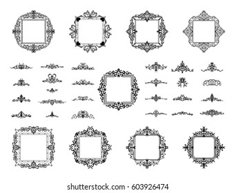 Huge rosette wicker border collection. Vintage vector symbol for decoration text, certificate and page decor in advertising. Business flourish sign and classic logo. Motifs frames and ornate elements.