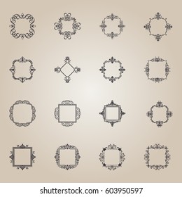 Huge rosette wicker border collection in vector. Yellow vintage text, certificate and page decoration in advertising. Business flourish signs and classic logo. Motifs frames and ornate elements.