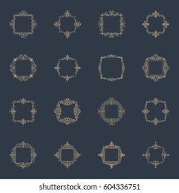 Huge rosette wicker border collection in vector. Yellow vintage text, certificate and page decoration in advertising. Business flourish signs and classic logo. Motifs frames and ornate elements.