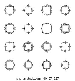 Huge rosette wicker border collection in vector. Yellow vintage text, certificate and page decoration in advertising. Business flourish signs and classic logo. Motifs frames and ornate elements.