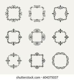 Huge rosette wicker border collection in vector. Yellow vintage text, certificate and page decoration in advertising. Business flourish signs and classic logo. Motifs frames and ornate elements.