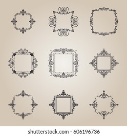 Huge rosette wicker border collection in vector. Yellow vintage text, certificate and page decoration in advertising. Business flourish signs and classic logo. Motifs frames and ornate elements.