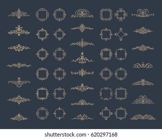 Huge rosette wicker border collection. Vintage vector symbol for decoration text, certificate and page decor in advertising. Business flourish sign and classic logo. Motifs frames and ornate elements.