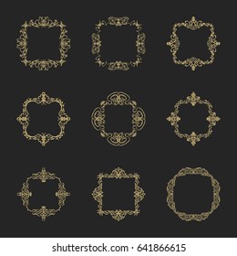 Huge rosette wicker border collection in vector. Yellow vintage text, certificate and page decoration in advertising. Business flourish signs and classic logo. Motifs frames and ornate elements.