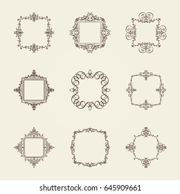 Huge rosette wicker border collection in vector. Yellow vintage text, certificate and page decoration in advertising. Business flourish signs and classic logo. Motifs frames and ornate elements.