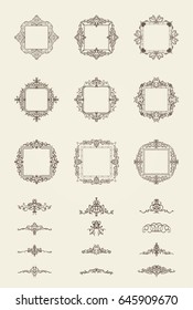 A huge rosette wicker border collection in vector. Yellow vintage text, certificate and page decoration in advertising. Business flourish signs and classic logo. Motifs frames and ornate elements.