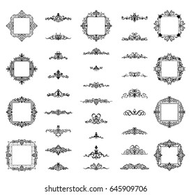 Huge rosette wicker border collection. Vintage vector symbol for decoration text, certificate and page decor in advertising. Business flourish sign and classic logo. Motifs frames and ornate elements.