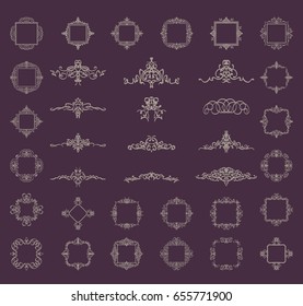 A huge rosette wicker border collection in vector. Yellow vintage text, certificate and page decoration in advertising. Business flourish signs and classic logo. Motifs frames and ornate elements.
