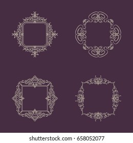A huge rosette wicker border collection in vector. Vintage symbol for decoration of text, certificate and page decor in advertising. Business flourish signs and classic logo. Motifs frames and ornate 