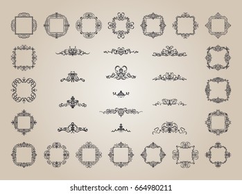 A huge rosette wicker border collection in vector. Yellow vintage text, certificate and page decoration in advertising. Business flourish signs and classic logo. Motifs frames and ornate elements.