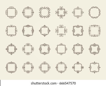 A huge rosette wicker border collection in vector. Yellow vintage text, certificate and page decoration in advertising. Business flourish signs and classic logo. Motifs frames and ornate elements.