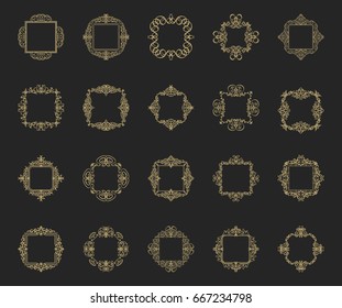 A huge rosette wicker border collection in vector. Yellow vintage text, certificate and page decoration in advertising. Business flourish signs and classic logo. Motifs frames and ornate elements.