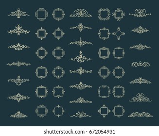 Huge rosette wicker border collection. Vintage vector symbol for decoration text, certificate and page decor in advertising. Business flourish sign and classic logo. Motifs frames and ornate elements.