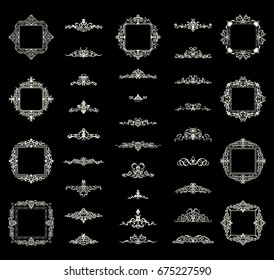 A huge rosette wicker border collection in vector. Yellow vintage text, certificate and page decoration in advertising. Business flourish signs and classic logo. Motifs frames and ornate elements.