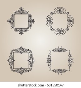 A huge rosette wicker border collection in vector. Vintage yellow symbol for decoration of text, certificate and page. Business flourish signs and classic logo. Motifs frames and ornate elements.