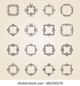 A huge rosette wicker border collection in vector. Yellow vintage text, certificate and page decoration in advertising. Business flourish signs and classic logo. Motifs frames and ornate elements.