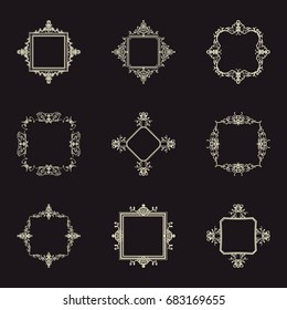 A huge rosette wicker border collection in vector. Yellow vintage text, certificate and page decoration in advertising. Business flourish signs and classic logo. Motifs frames and ornate elements.