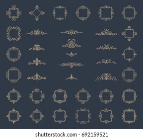Huge rosette wicker border collection. Vintage vector symbol for decoration text, certificate and page decor in advertising. Business flourish sign and classic logo. Motifs frames and ornate elements.