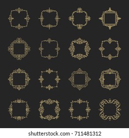 Huge rosette wicker border collection in vector. Yellow vintage text, certificate and page decoration in advertising. Business flourish signs and classic logo. Motifs frames and ornate elements.