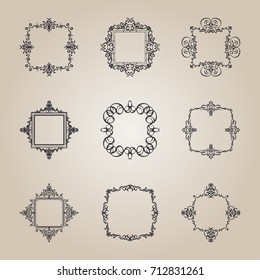 Huge rosette wicker border collection in vector. Yellow vintage text, certificate and page decoration in advertising. Business flourish signs and classic logo. Motifs frames and ornate elements.