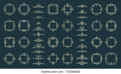 A huge rosette wicker border collection in vector. Yellow vintage text, certificate and page decoration in advertising. Business flourish signs and classic logo. Motifs frames and ornate elements.