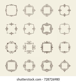 A huge rosette wicker border collection in vector. Vintage yellow symbol for decoration of text, certificate and page. Business flourish signs and classic logo. Motifs frames and ornate elements.