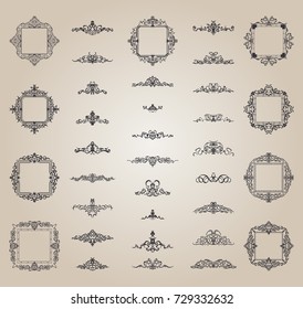 Huge rosette wicker border collection. Vintage vector symbol for decoration text, certificate and page decor in advertising. Business flourish sign and classic logo. Motifs frames and ornate elements.