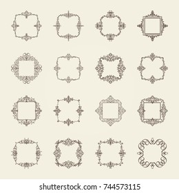 Huge rosette wicker border collection in vector. Yellow vintage text, certificate and page decoration in advertising. Business flourish signs and classic logo. Motifs frames and ornate elements.