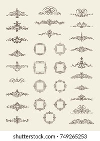 Huge rosette wicker border collection. Vintage vector symbol for decoration text, certificate and page decor in advertising. Business flourish sign and classic logo. Motifs frames and ornate elements.