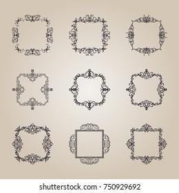 A huge rosette wicker border collection in vector. Vintage yellow symbol for decoration of text, certificate and page. Business flourish signs and classic logo. Motifs frames and ornate elements.