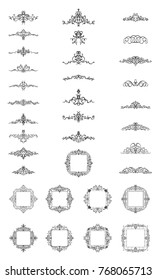 A huge rosette wicker border collection in vector. Yellow vintage text, certificate and page decoration in advertising. Business flourish signs and classic logo. Motifs frames and ornate elements.